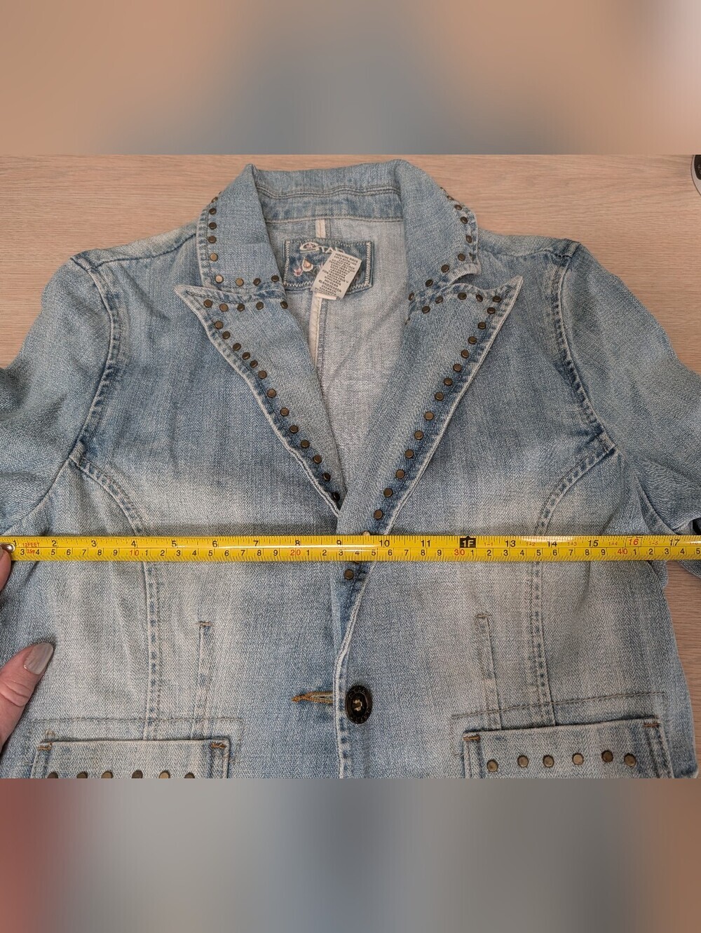 Star Jeans Denim Jacket Size Large Studded Women's Blue Wash Buttons Pockets - Picture 10 of 10
